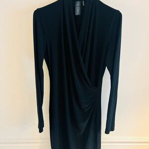 Norma Kamali Black Long Sleeve Ruched Side Drape Sheath Dress Sz Medium/38